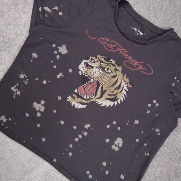 Vintage Ed Hardy Tiger Black Bleach Splash XL Short Sleeve Single Stitch T-Shirt - Picture 8 of 10